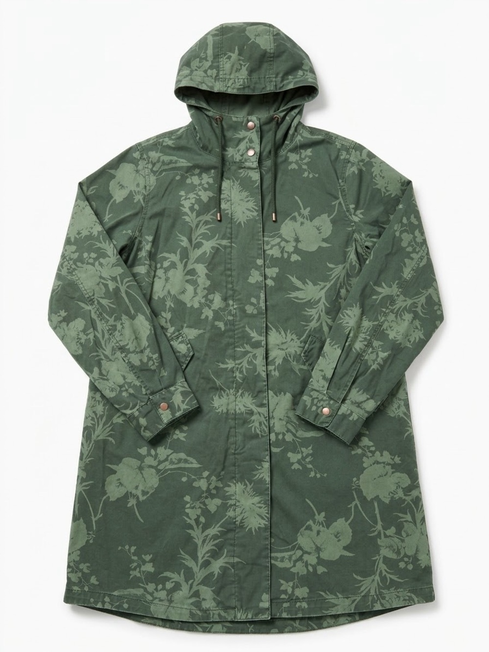 Green Floral Hooded Trench Coat